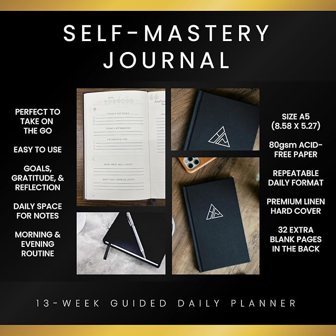 Self-Mastery Journal for Men with Prompts - 13 Week Guided Gratitude Journal - 5 Minute Journal - Reflection Manifestation Journals for Mindfulness - Self Care Journal - Goal Journal for Women & Men