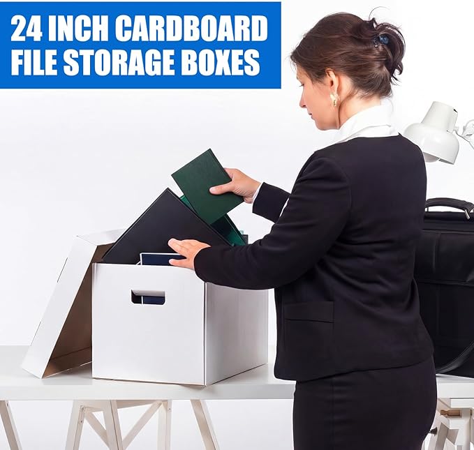 Mifoci 6 Pack File Storage Boxes with Lids, 24 x 12 x 10 Inch Medium Duty Cardboard Moving Boxes, Letter Size Document Organizer for Office Home Graduation Season Moving Storage (White)