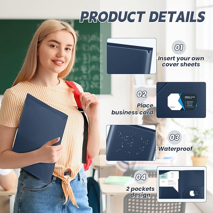Henoyso 36 Pack Navy Blue Plastic Folders with Clear Front Pockets Heavy Duty File Folders with 2 Pockets and Card Slot for Student Communication School Office Presentation Report