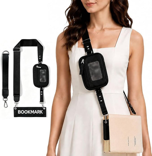 Detachable Strap Bookmark for Reading Women, Turns Any Book into A Bag, Reading Accessories Gifts for Book Lovers, Fits 8" Books, Black