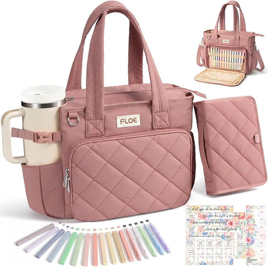 Large Bible Bag w/Bible Cover Case for Women, Puffer Bible Tote Bag Quilted Church Bag Carrying Case w/Shoulder Strap, Bible Study Supplies Journaling Kit Accessories Women Christian Mothers Day Gifts