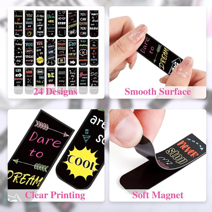 48 Pcs Magnetic Bookmarks, 24 Styles Inspirational Magnet Book Markers Motivational Encouraging Magnetic Page Clip Stocking Stuffers for Women Student School Reading Gifts
