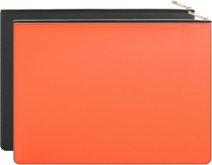 Enyuwlcm PU Leather A4 File Folder Zipper Document Holder Envelope Folder Case for Receipt Contract (2, Black&Orange)
