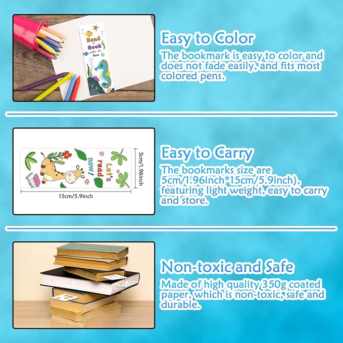 60 PCS Anseal Color Your Own Bookmarks Bulk, DIY Bookmarks for Teens, Cute Animal Bookmarks for Reading Lover, 12 Styles Fun & Personalized Bookmark for Students, Classroom Rewards Supplies