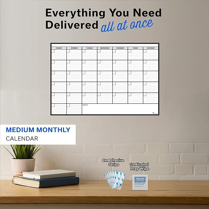 Large Dry Erase Calendar for Wall, 24x36, Large Wall Calendar Dry Erase, Big White Board for Office, Home & School, Giant Erasable Whiteboard, Jumbo Monthly Undated Reusable White Board Planner