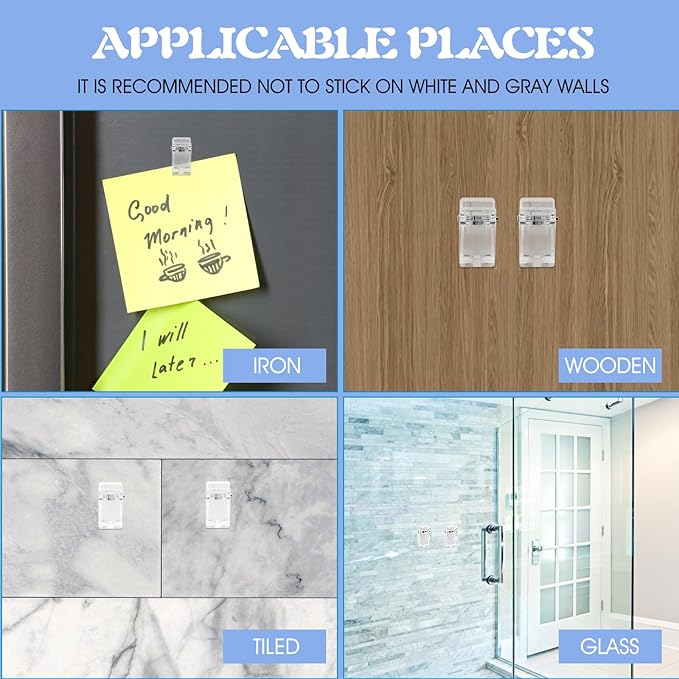 15Pcs Self Adhesive Clips, Tapestry Wall Hanging Clips Wall Clips for Hanger Poster Clips Shower Curtain Clips Double-Sided Adhesive Spring Clips for Blanket Poster Clothing Wall Flag (Clear)