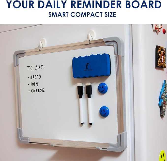 Whiteboard Set - 15 x 12 in Dry Erase Board with 1 Magnetic Dry Eraser, 4 Dry Wipe Markers and 4 Magnets - Small White Board Wall Hanging Marker Board for Home and Office (15x12)