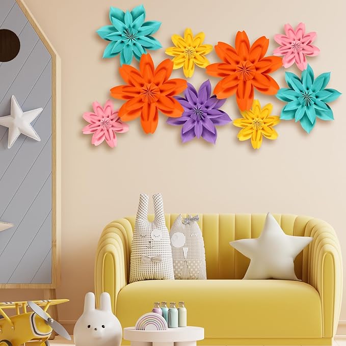 Spring 3D Paper Flowers Bulletin Board for Wall Classroom Decorations Floral Craft Large Paper Flowers Colorful Premade School Home Party Supplies Decor for Photo Backdrops Door Celebrations Favor