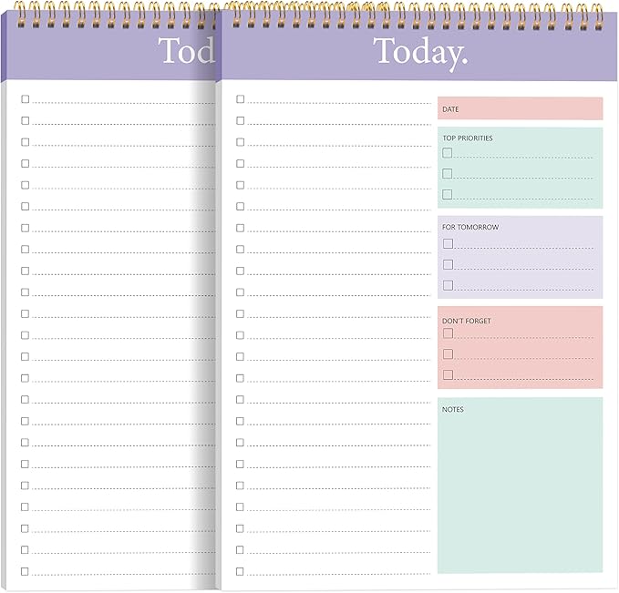 KMQOY To Do List Notepad - 2 Pack Daily Planner Pad Undated 52 Sheets Spiral Today Planner Note Pad Premium Thick Paper 6.5" x 9.8" For Work and Personal Organized - purple