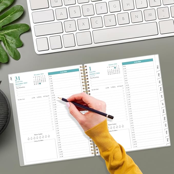 2026 Daily & Monthly Planner - One Page Per Day, Daily Planner from January 2026 - December 2026, Planner 2026 with 12 Monthly Tabs, 8.5" x 11", Rose Flower