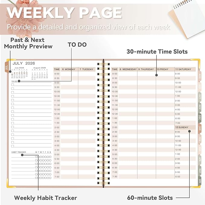 2026-2027 Academic Planner, Weekly & Monthly Appointment Book from Jul. 2026 - Jun. 2027, Work & Life Daily Hourly Planner with Time Slots, A5 Agenda Organizer for Home School Office, Pink, 8.4"x 6.1"