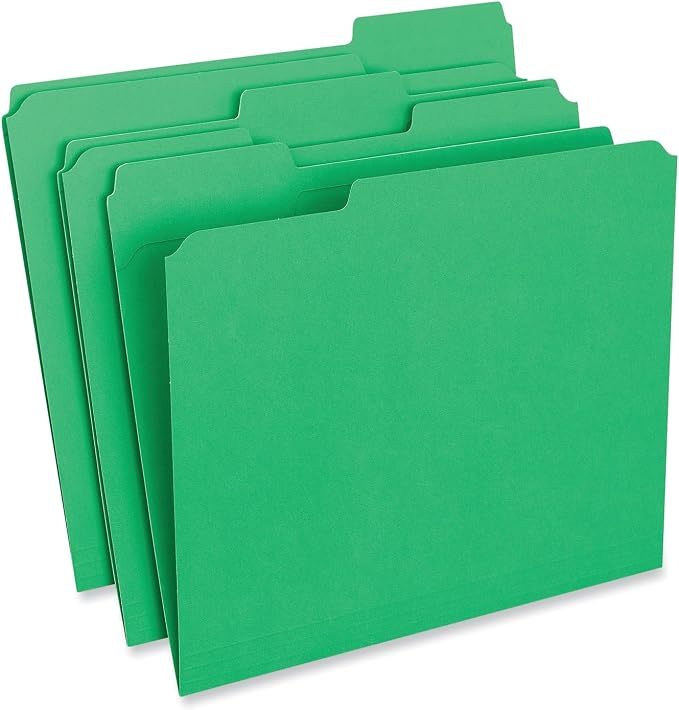 Universal Green Reinforced Top Tab File Folder, Letter Size, 1/3 Cut, Pack of 100