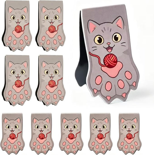 10PCS Kawaii Cat Paw Magnetic Bookmarks with, Adorable Cat Face Page Holders, Funny Reading Accessories for Teachers Book Lovers Office Gifts，Unique Gifts for Women(Gray B)