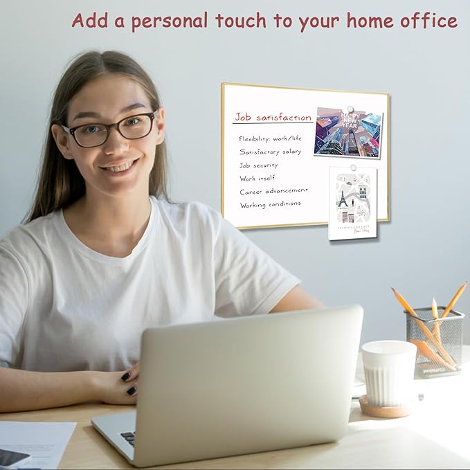 Dry Erase White Board, 10.6"x 14.6" Gold Aluminum Frame Magnetic Whiteboard for Wall Office,School,Home, Hanging Board for Decoration,Planning,Kitchen Grocery List,Drawing,Memo（BB-Gold-2737）