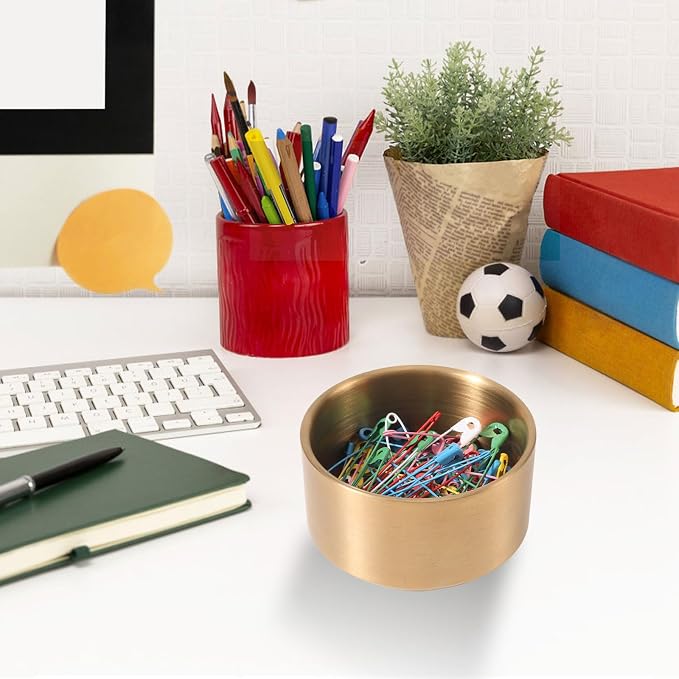 Paper Clip Holder Gold Paperclip Holders for Desk Metal Binder Clip Holder Bowls Paper Clip Dispenser Organizer for Holding Small Parts Office Accessories Space-Saving Desktop Organizer