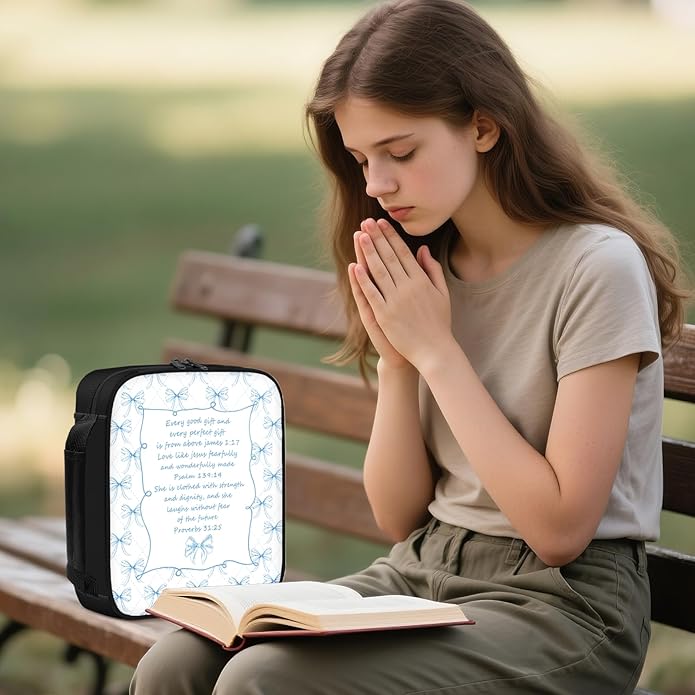 Bible Cover for Women, Bible Holder, Bible Cover With Handles, Bible Carrying Case, Bible Bags With Zipper and Pockets