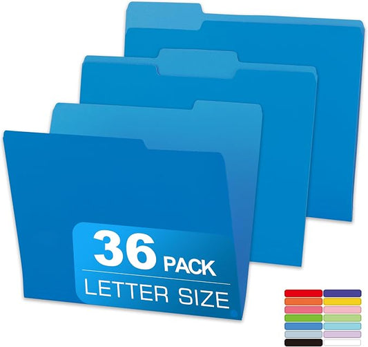 36 Packs Colored File Folders,Blue File Folders,Two Tone Color File Folder 8.5 x 11 Inch,1/3 Cut Tabs Letter Size,Manila File Folders for Office,School and Home,Organization