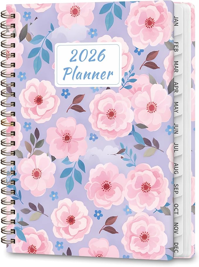 2026 Planner, Weekly and Monthly Calendar Planner, Academic Daily Agenda (Jan 2026 - Dec 2026), Hardcover Planning Notebook for Office Accessories and School Supplies, Pink Blossoms