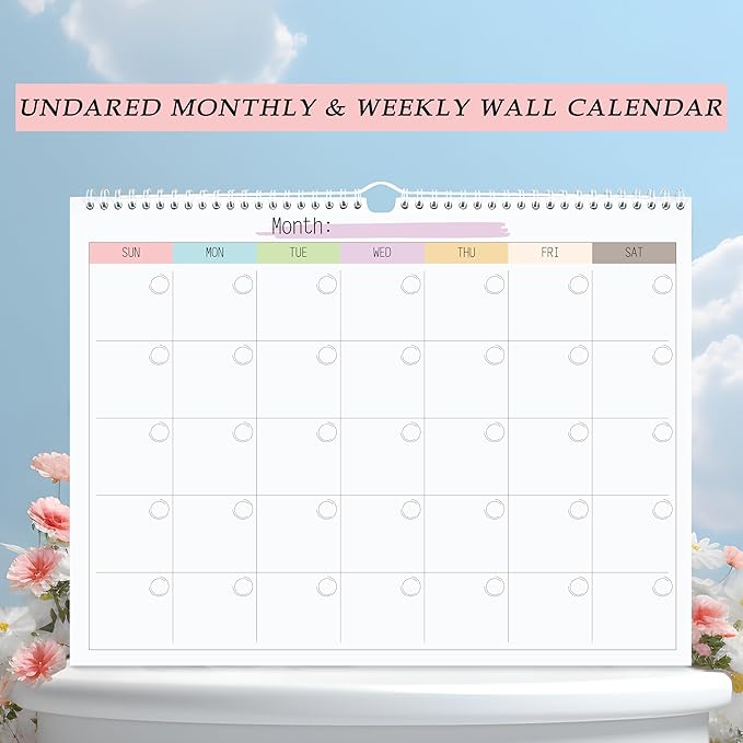 Blank Monthly Weekly Wall Calendar, Undated Monthly Planner Note Pad for Organizing Home Office 14.5"x 11.5"