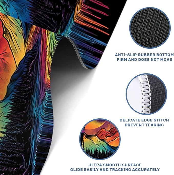Cosmic Valley Gaming Mouse Pad Large Desk Mat Rainbow River Neon Mountain Night Mousepads Computer Keyboard Pad Mouse Mat Laptop Mat 31.5 x 11.8 Mouse Pads for Desk Home Office Gaming
