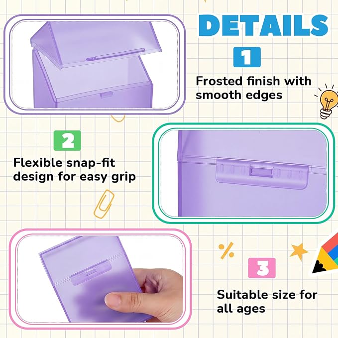 Clabby 12 Pcs Plastic Crayon Organizer Case for 24 Count Crayons Kids Art Supply Storage Box with Lid, Portable Holder for Classroom Home Travel, Fits Standard 24-Pack Crayon (Purple)