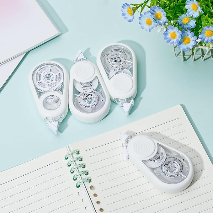 Temiary 4 Pcs White Correction Tape with Dispenser, Smooth Quick Dry Pull Out Tapes for Instant Corrections, 49.2 Ft Easy to Use Tear-Resistant Applicator for Office Note Taking, Journaling (White)