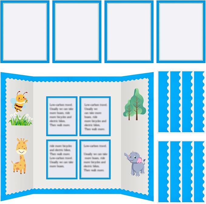 Henoyso 100 Pcs Science Fair Board Supplies Back to School Include 80 Trim Scalloped Bulletin Borders 20 Project Printable Adhesive Paper for Classroom Office Display(Blue)