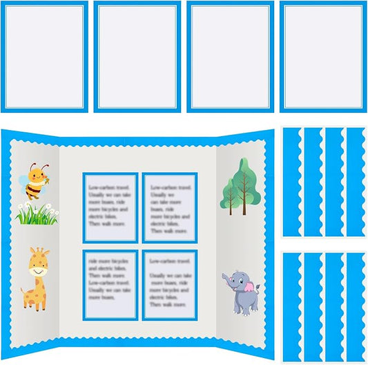Henoyso 100 Pcs Science Fair Board Supplies Back to School Include 80 Trim Scalloped Bulletin Borders 20 Project Printable Adhesive Paper for Classroom Office Display(Blue)