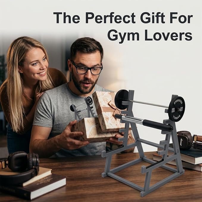 Squat Rack Pen Holder for Desk, Funny Barbell Pencil Cup with Mini Gym Equipment Design, Unique Office Stationery Organizer Decor, Gym Gifts for Men, Weightlifting Lovers and Workout Fans