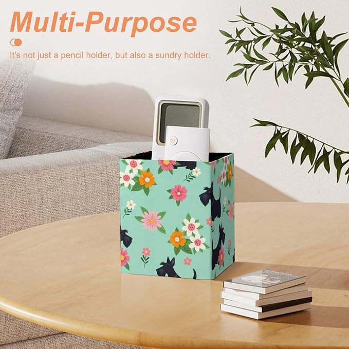 Men's Fashion Pencil Pen Holder Cup, Waterproof Office Supplies, Waterproof Multifunctional Office Supplies Black Scottie Dog Floral