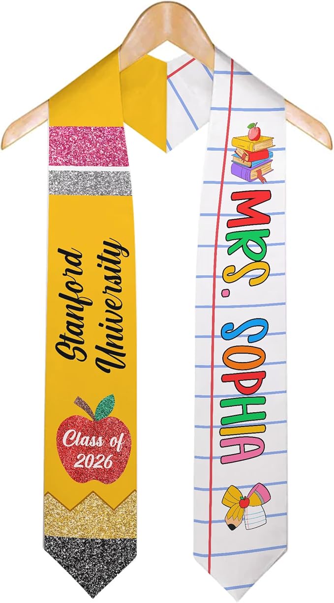 MDPrints Global Customized Graduation Stole Class Of 2026, Personalized Pencil Stole for Teacher, Gift For Graduation