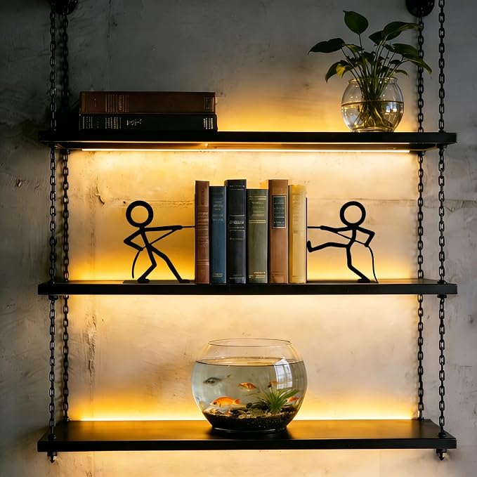Metal Bookends People Book-End, Decorative Cute Book Ends for Shelves in Home Office Desk Book Holder, Bookshelf Decor & Gift -Tug of War