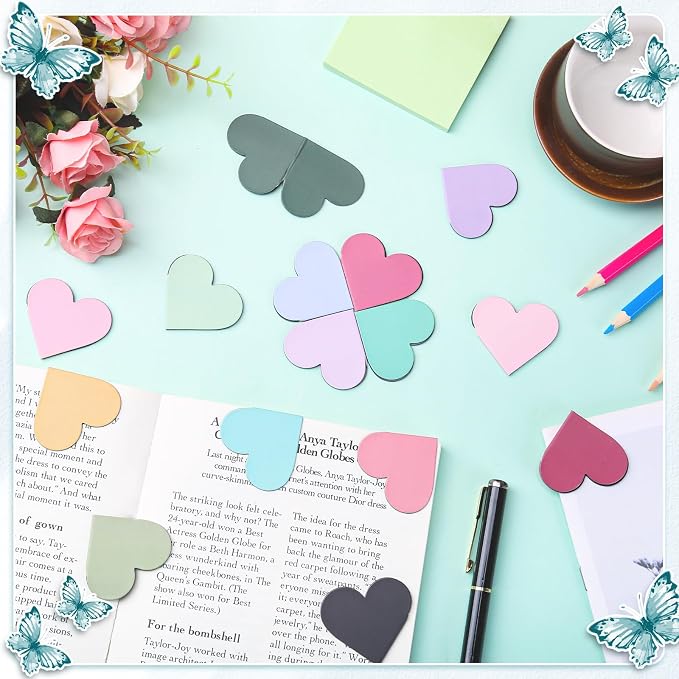 40 Pcs Heart Magnetic Bookmarks, Graduation Gifts for Women, Cute Book Marks for Reading Book Lovers, Page Markers Clip for Teacher & Student Book Accessories for School Office Home Supplies