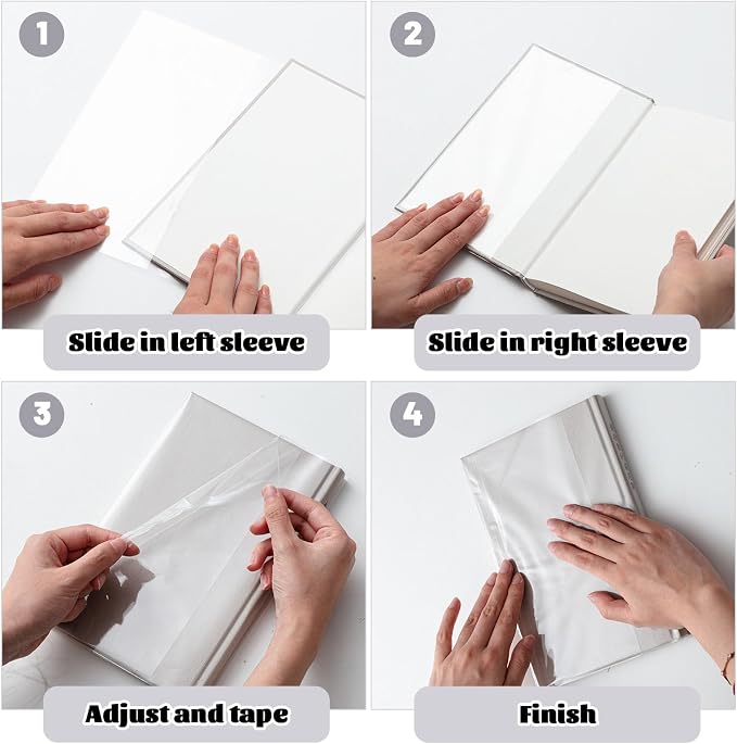 ReliThick 100 Pack Adjustable Clear Book Cover for Book with 8.75 x 15, Plastic Waterproof Sleeve for Paperback, with Self Adhesive Closure, Against Dust, Wear Protector(Clear)