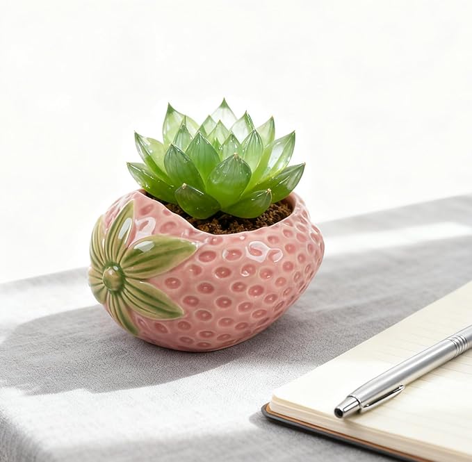 Ceramic Paper Clip Holder, Strawberry-Shaped Binder Clip Box Cute Office Decor Supplies for Desk Organizer (Strawberry Pink)
