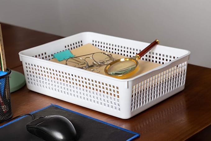 Aebeky A4 Size Plastic Paper Storage Trays,Desktop File Organizer Baskets,6-Packs (White)