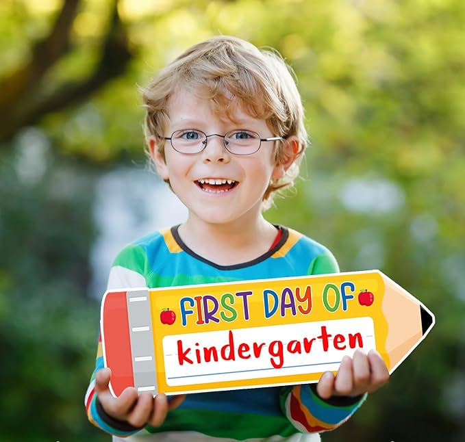 JUESMOS First & Last Day of School Chalkboard for Kids Girls Boys, 4.4"x12.6" Double Sided Pencil Back to School Sign 1st Day of Preschool Kindergarten Board Sign Back to Schools Photo Prop Supplies