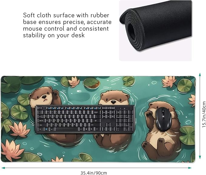 35.4" x 15.7" Cute Otter Extended Mouse Pad, Kawaii Desk Mat with Non-Slip Base, Water Resistant for Gaming & Office