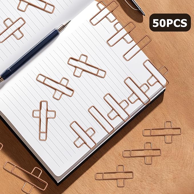 50Pcs Rose Gold Cross Paper Clips, Versatile Bible Paper Clips Journaling Paper Clip, Great Bookmarks for Bible Study Supplies/Christian Office and Home