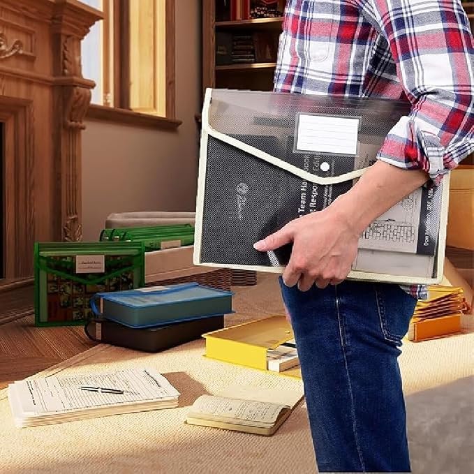 Plastic Expanding File Folder - Waterproof Transparent Expandable File Folder for Documents with Snap Closure, Colorful Organizer Holder for School Office Business Fit Letter/A4 Size - 5 Packs