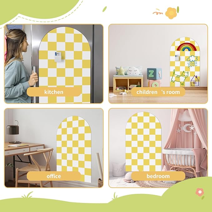 Magnetic Chalkboard Wall Decal 24''x40'' Arch - Removable Reusable Peel and Stick (No Wall Damage) Extra Strong Magnetism - Easy Clean Chalkboard for Home Office Playroom (Yellow White Checker)