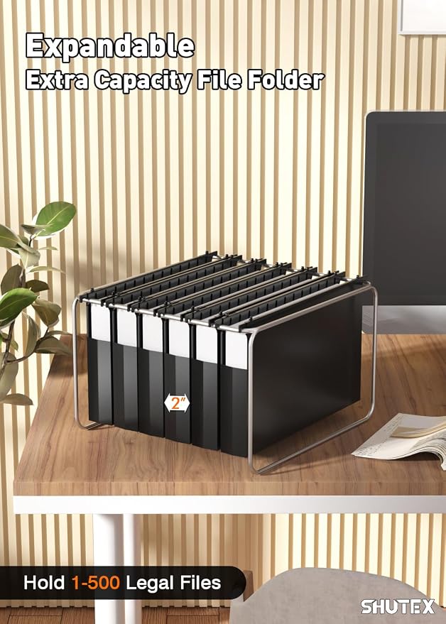 SHUTEX Extra Capacity Legal Size Hanging File Folders,12 Pack Reinforced Plastic Hanging Folder, Heavy Duty 2 Inch Expansion, Filing Cabinet Folders for Bulky Files, Medical Charts, Black