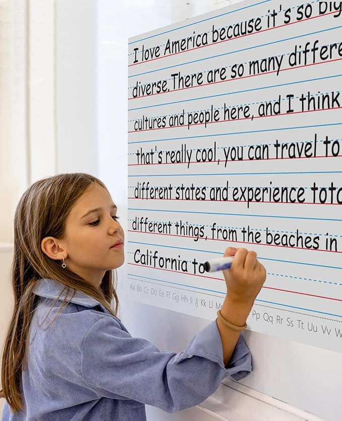 Large Magnetic Dry Erase Lined Paper, Handwriting Paper for Whiteboard, Reusable Lined Dry-Erase Sheets for Classroom, Strong Magnetic for Easy Use on Whiteboards & Metal Surfaces 17″×23″