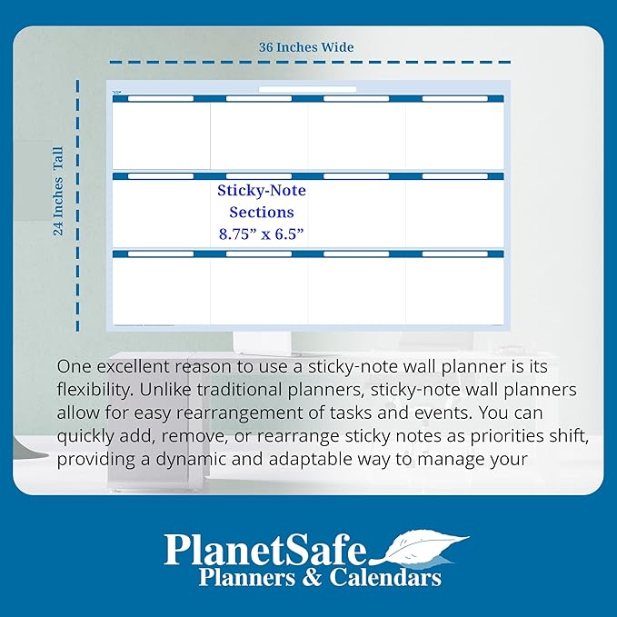 Sky Blue 12-Section Objective Planner: Horizontal 24"x 38", Jan-Dec. Complete with Dry-Erase Marker and Eraser