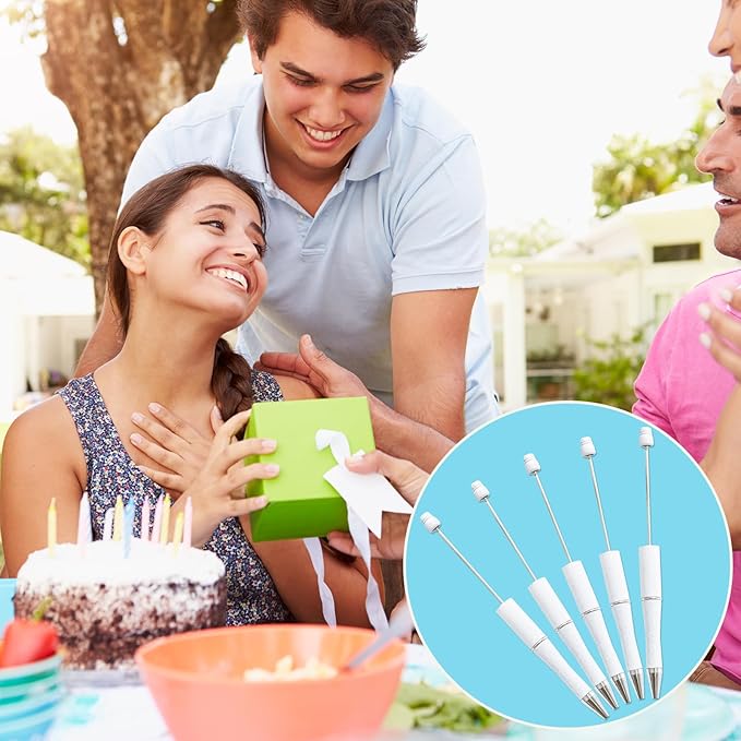 300 Pieces DIY Beadable Pen Kit – 100 Plastic Ballpoint Pens with Refills & Bags – School Supplies, Office Accessories & Decorative Items for Students & Teachers （White）