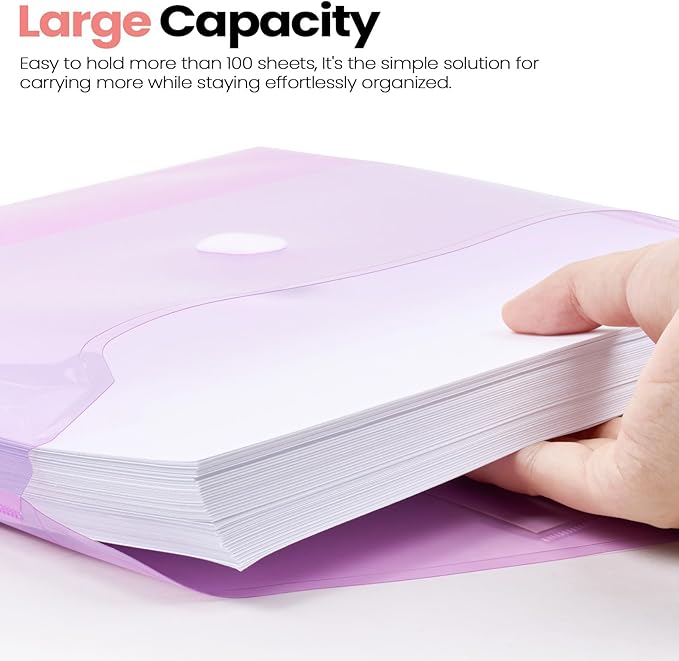 Sooez 36 Packs Plastic Envelopes Plastic File Folders, Clear Document Organizer Folder US Letter A4 Size Folders for Documents with Label Pocket for School Office Work Home Organization, Fresh Colors