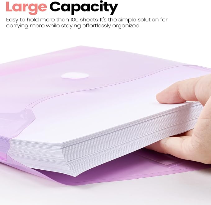 Sooez 24 Packs Plastic Envelopes Plastic File Folders, Clear Document Organizer Folder US Letter A4 Size Folders for Documents with Label Pocket for School Office Work Home Organization, Fresh Colors