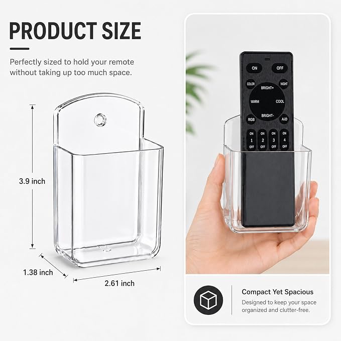 3 Pack Remote Control Holder Wall Mount, Adhesive Remote Holder with Screw Installation Storage Organizer for TV/Media/Air Conditioner Remotes For Home Office School Clear