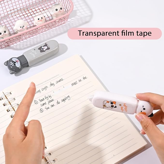 Cute Cat Correction Tape,3-Count Pack of Correction Tape, Easy to Use Applicator with Tear-Resistant Tape for Office or School Supplies (kawaii)