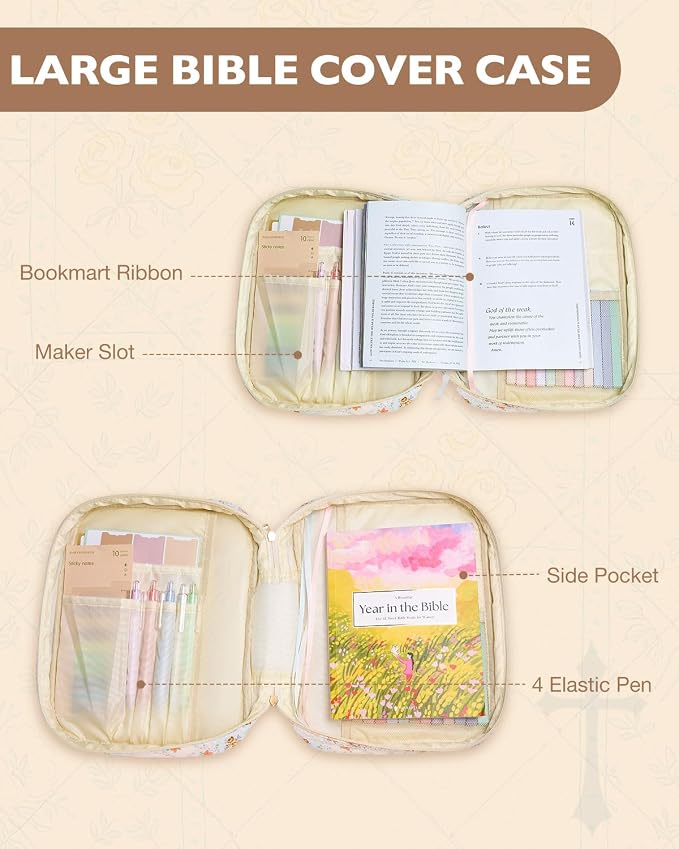 Nayno Initial Bible Cover Case for Women Girls Kid Large Bible Cover with Durable Handle Quilted Bible Carrying Case for Girls Bible Study Supplies Accessories (Spliced Flower R, one size)
